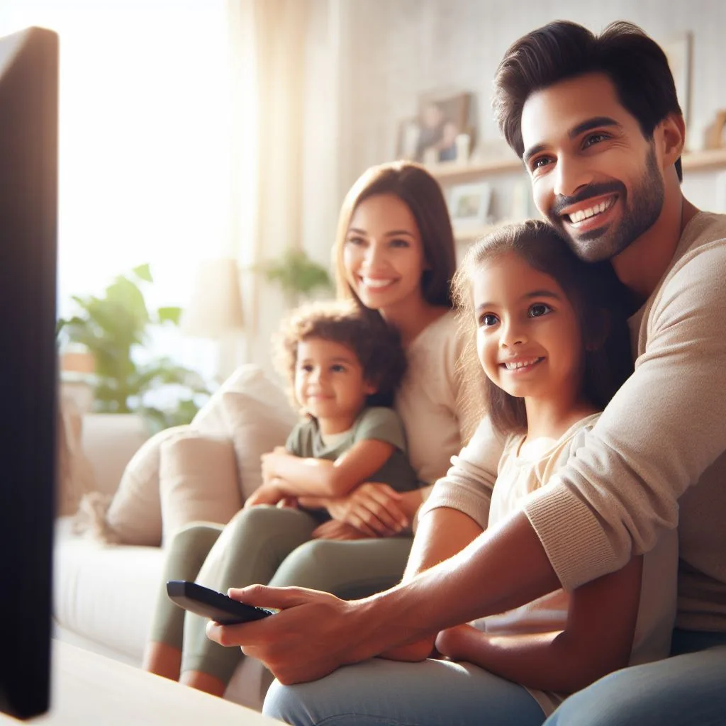 Family watching Dish TV affordable packages